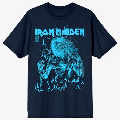 Iron Maiden Unisex T-Shirt: 50 Life After Death Flames Navy Blue