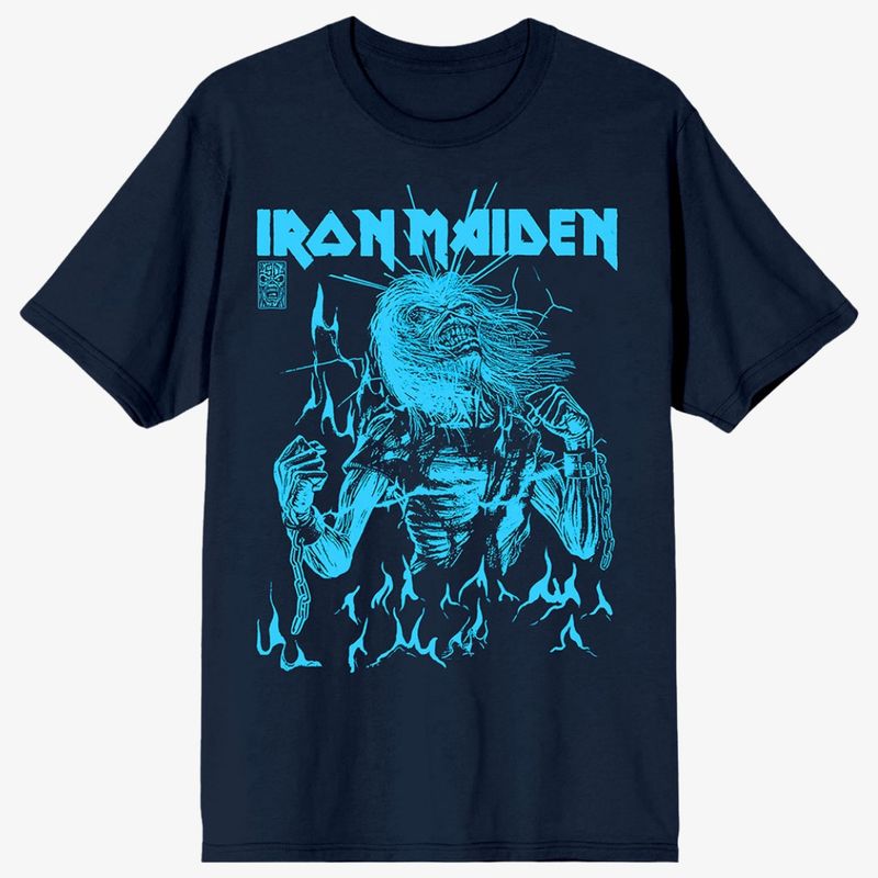 Iron Maiden Unisex T-Shirt: 50 Life After Death Flames Navy Blue