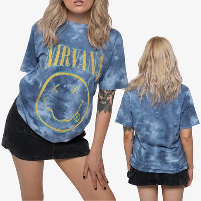 Nirvana Unisex T-Shirt: Happy Face Blue Stroke