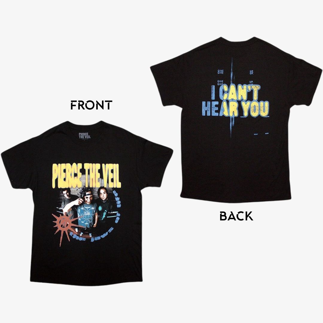 Pierce The Veil Unisex Black T-Shirt: I Can&#39;t Hear You (Back Print), Size: Medium