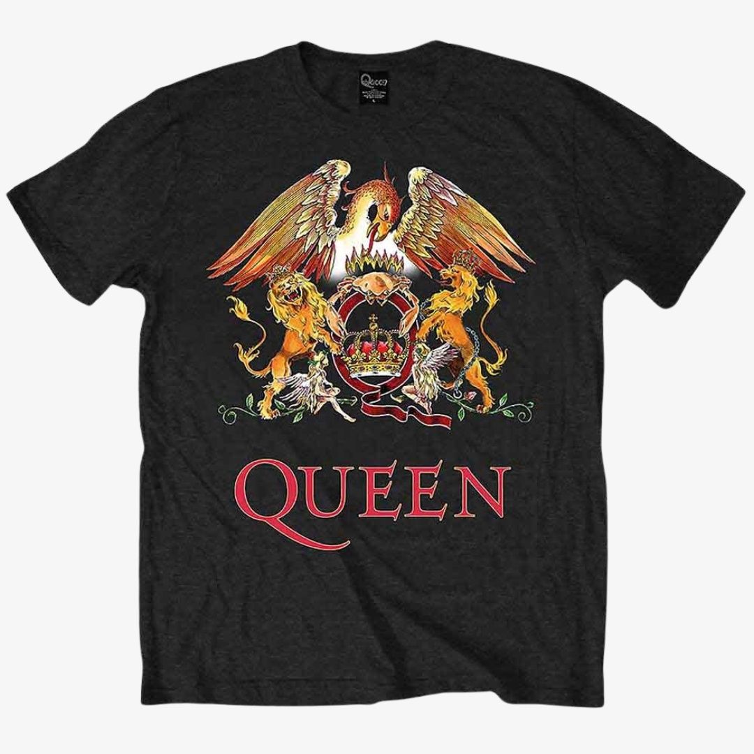 Queen Black Unisex T-Shirt: Classic Crest Queen Black Unisex T-Shirt: Classic Crest, Size: Medium