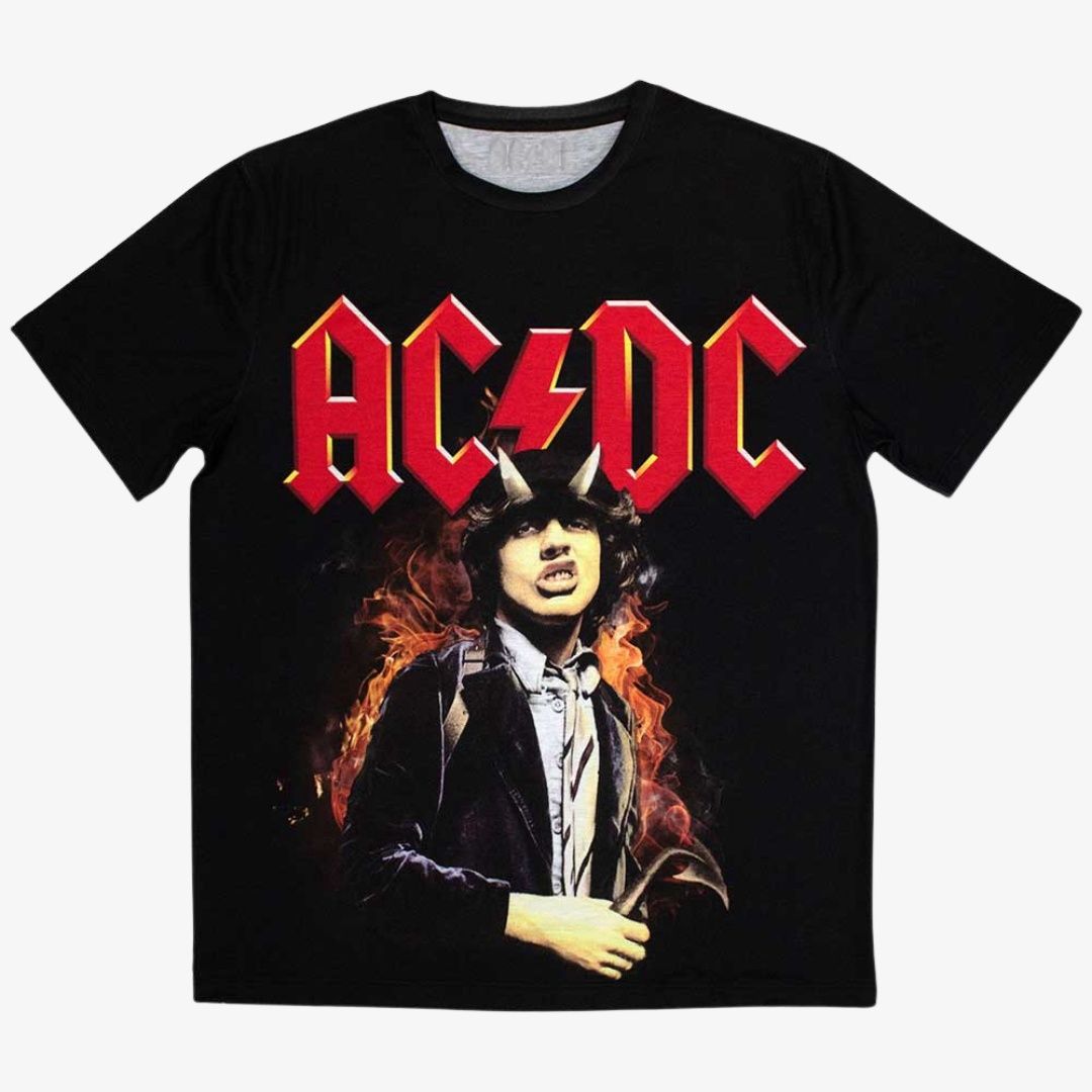 AC/DC Unisex Sublimation Black T-Shirt: Angus Highway To Hell, Size: Medium