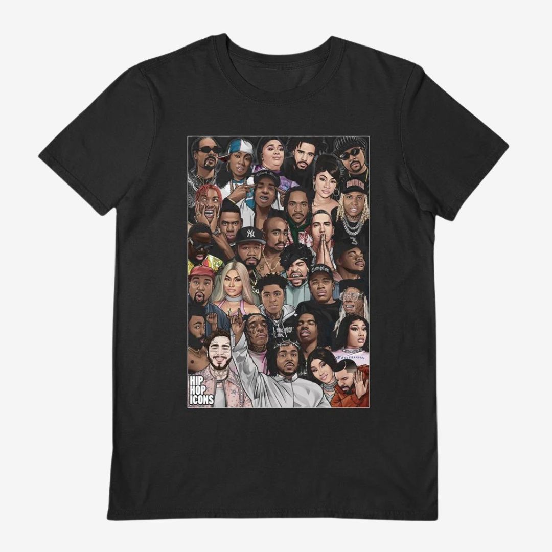 Hip Hop Icons Black T-Shirt, Size: Small