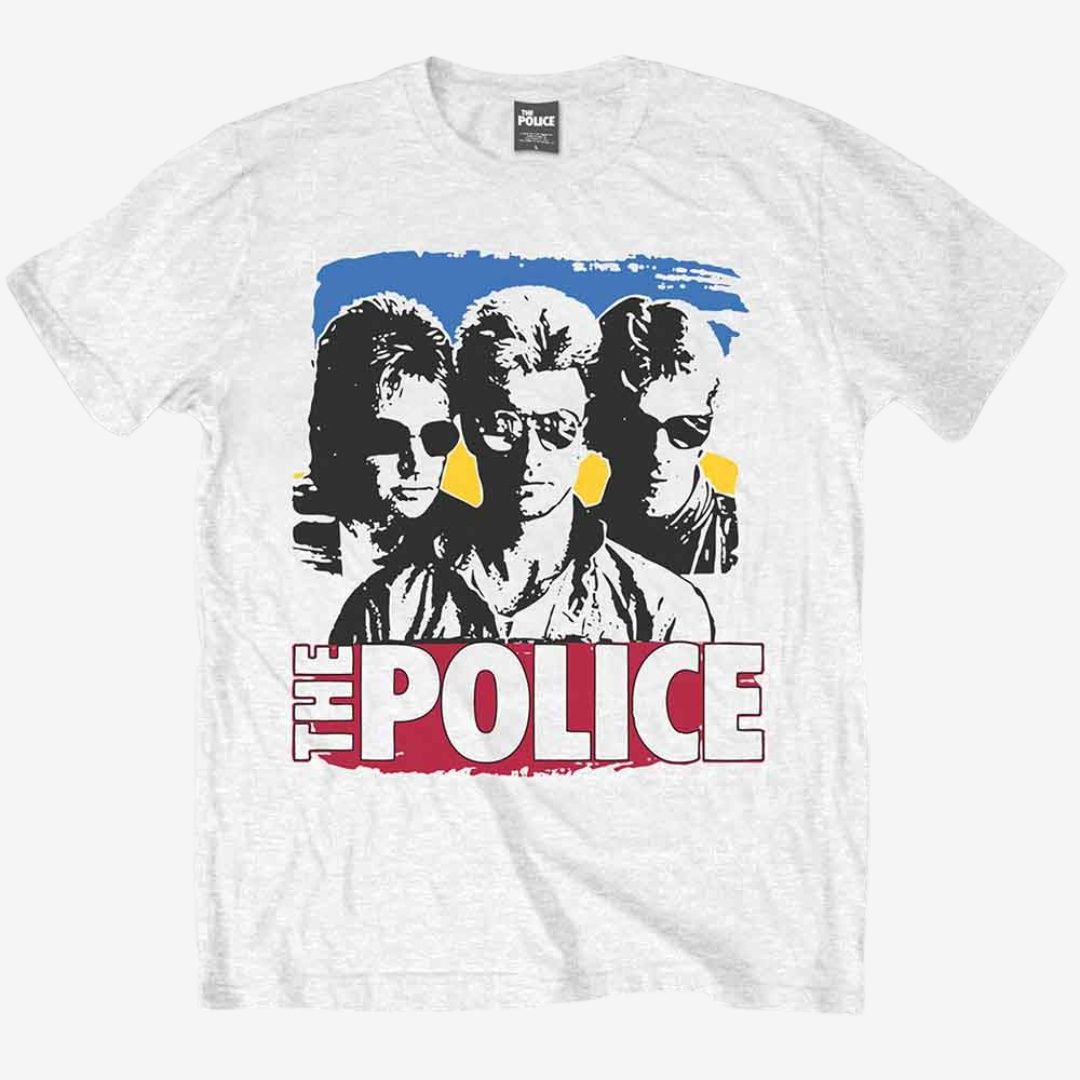 The Police Unisex T-Shirt: Band Photo Sunglasses (White), Size: Medium