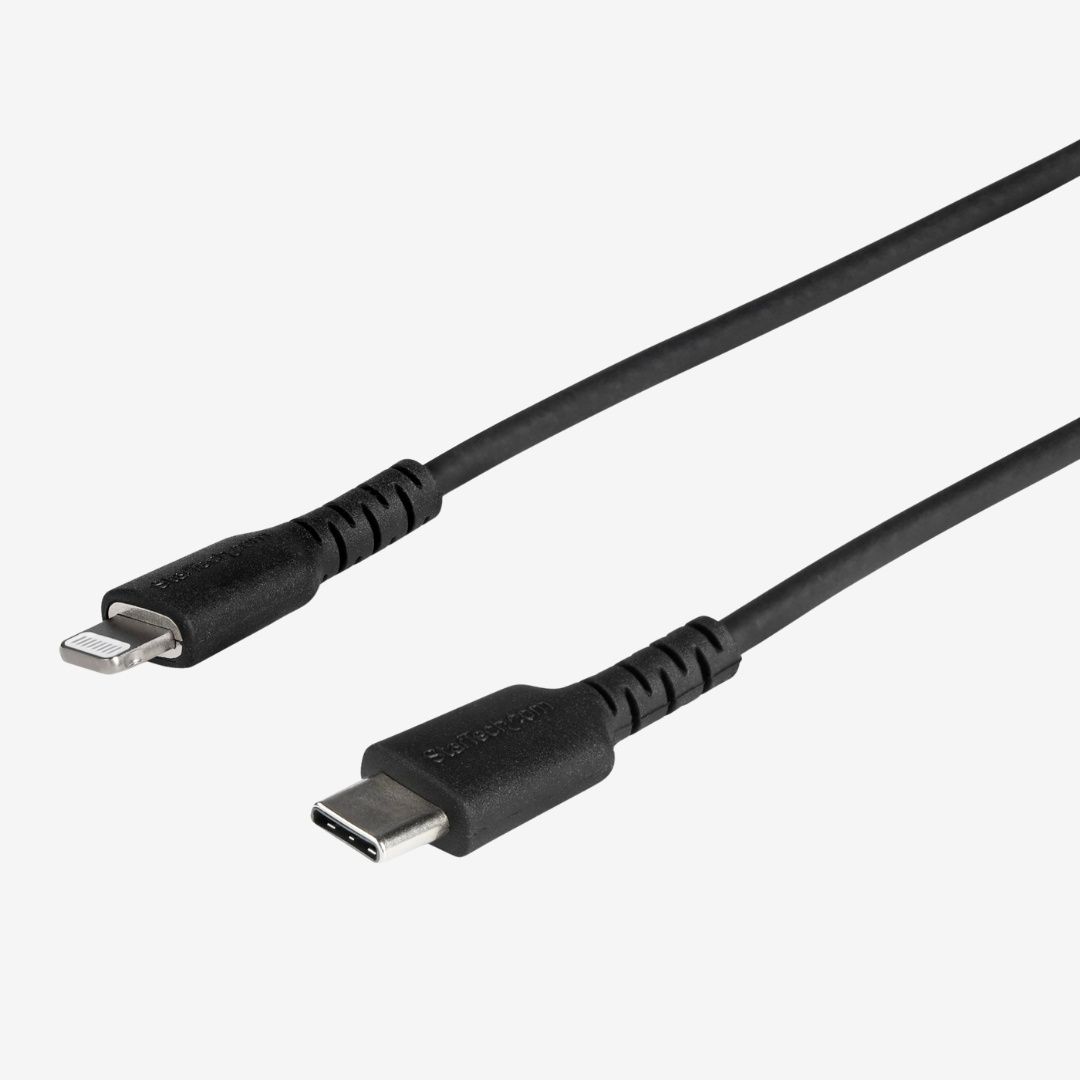 3 foot (1m) Durable Black USB-C to Lightning Cable - Heavy Duty Rugged Aramid Fiber USB Type C to Lightning