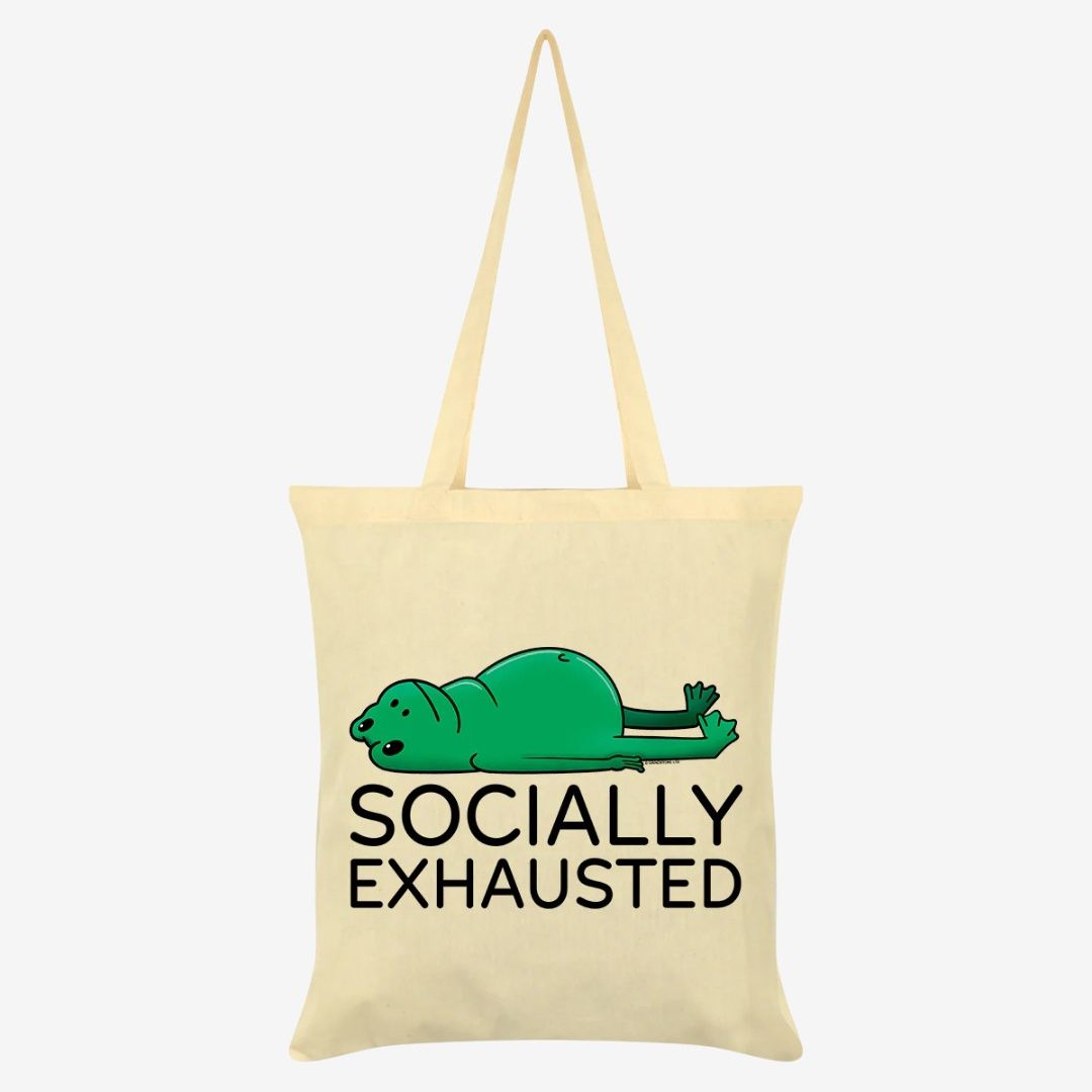 Socially Exhausted Frog Cream Tote Bag