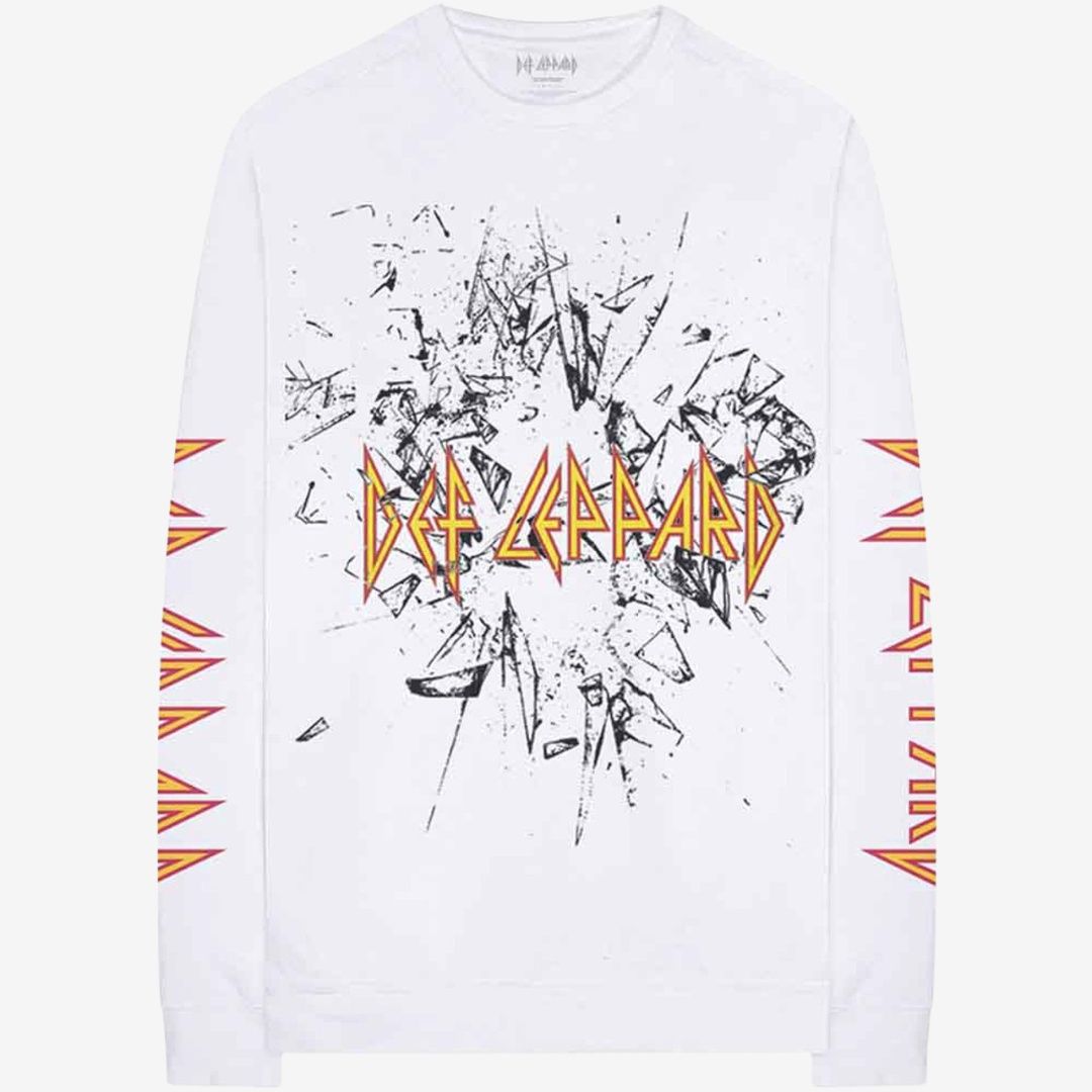 Def Leppard Unisex Long Sleeve T-Shirt: Shatter (White) (Sleeve Print), Size: Medium
