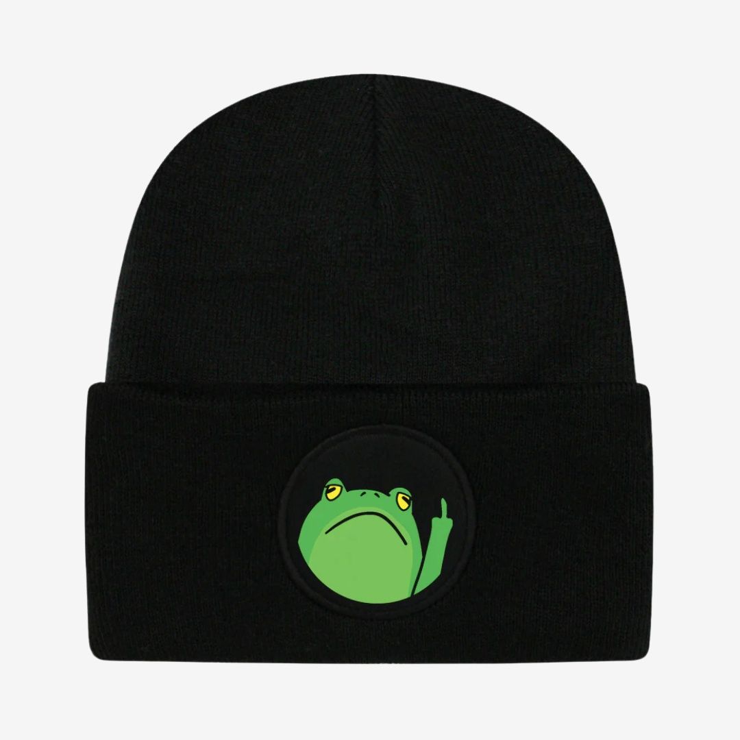 Frog Off Black Beanie
