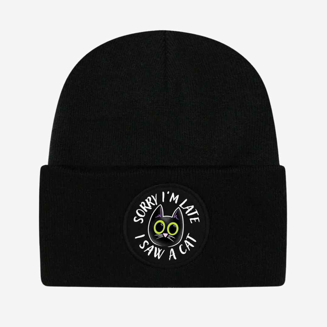 Sorry I'm Late I Saw A Cat Black Beanie