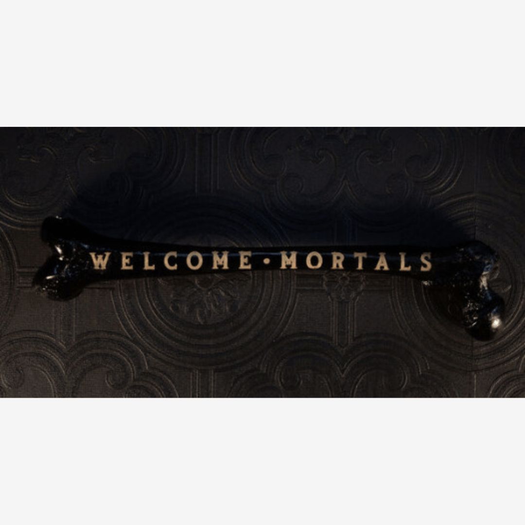 Welcome Mortals Engraved Femur | Gold Bone, Black Text