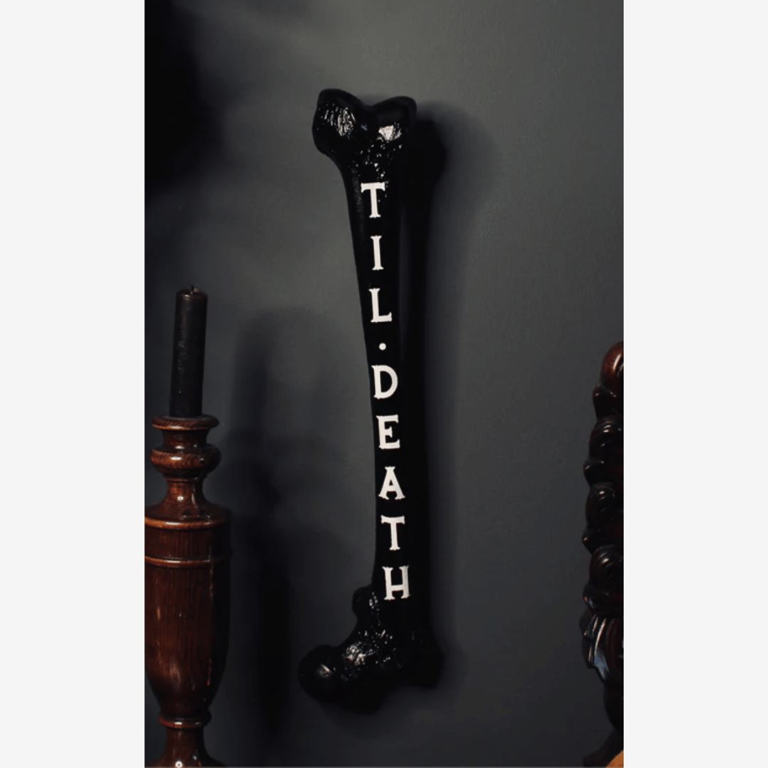 Til Death Engraved Femur Bone | Black Bone, Gold Text