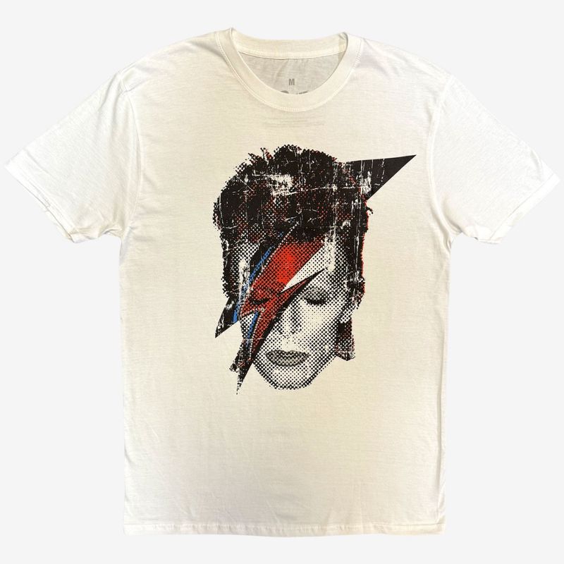 David Bowie Unisex T-Shirt: Halftone Flash Face (White)