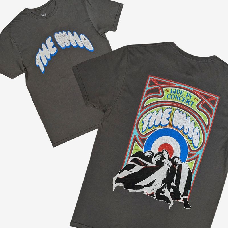 The Who Unisex T-Shirt: Flag Cartoon (Charcoal Grey) (Back Print)