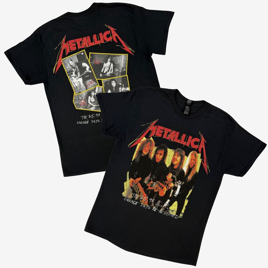 Metallica Unisex T-Shirt: Garage Photo Yellow (Black) (Back Print), Size: Medium