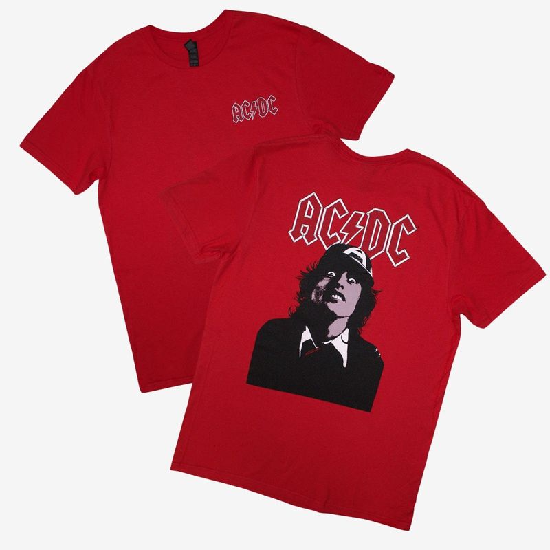 AC/DC Unisex T-Shirt: Mini Logo / Lock Up Your Daughters (Red) (Back Print)