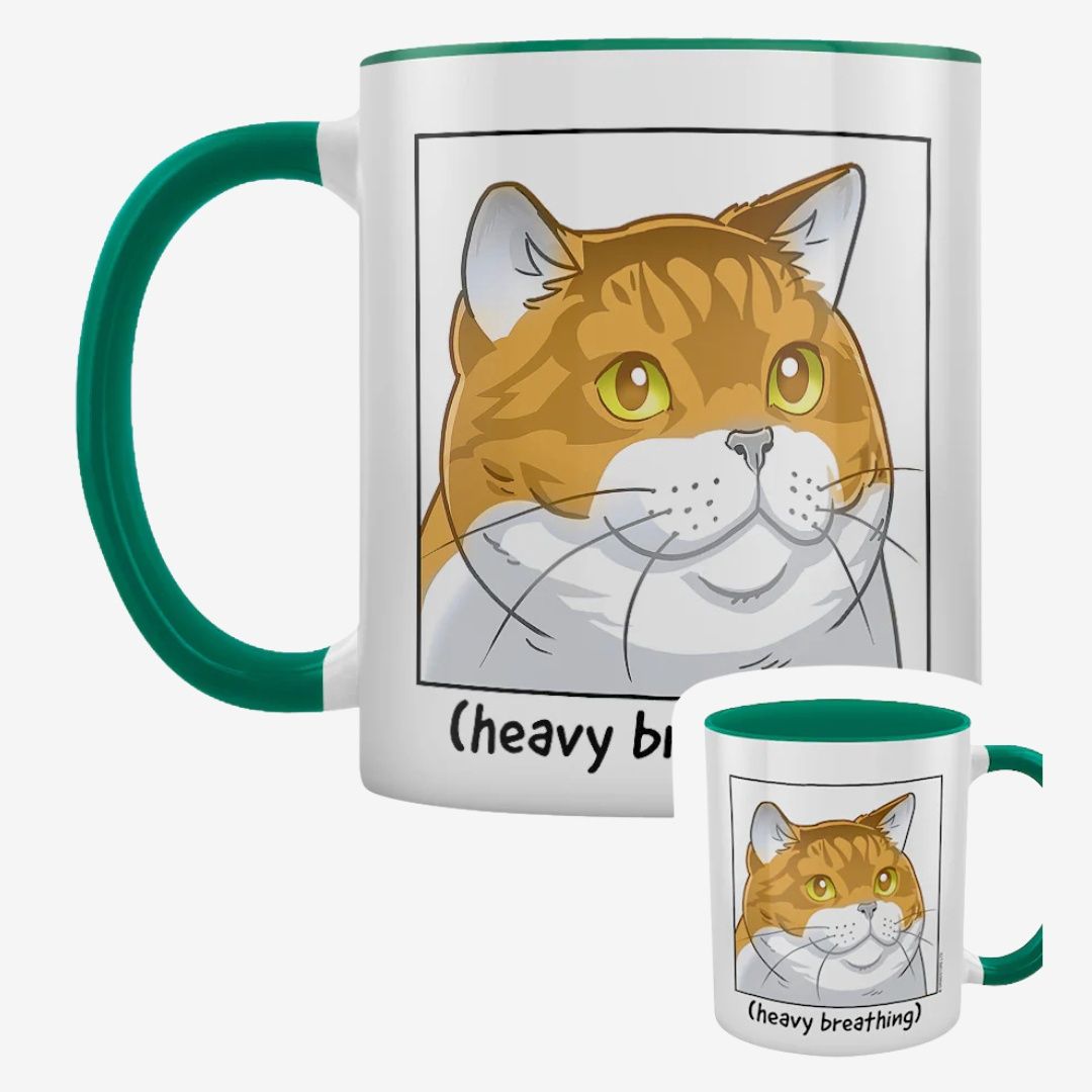 Heavy Breathing Cat Green Inner 2-Tone Mug