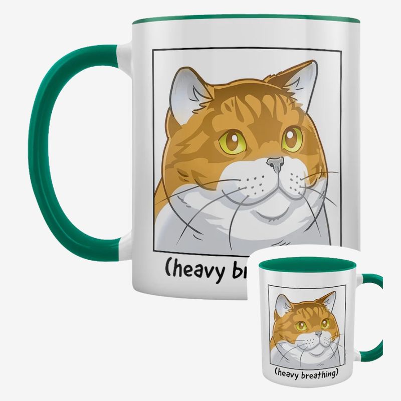 Heavy Breathing Cat Green Inner 2-Tone Mug