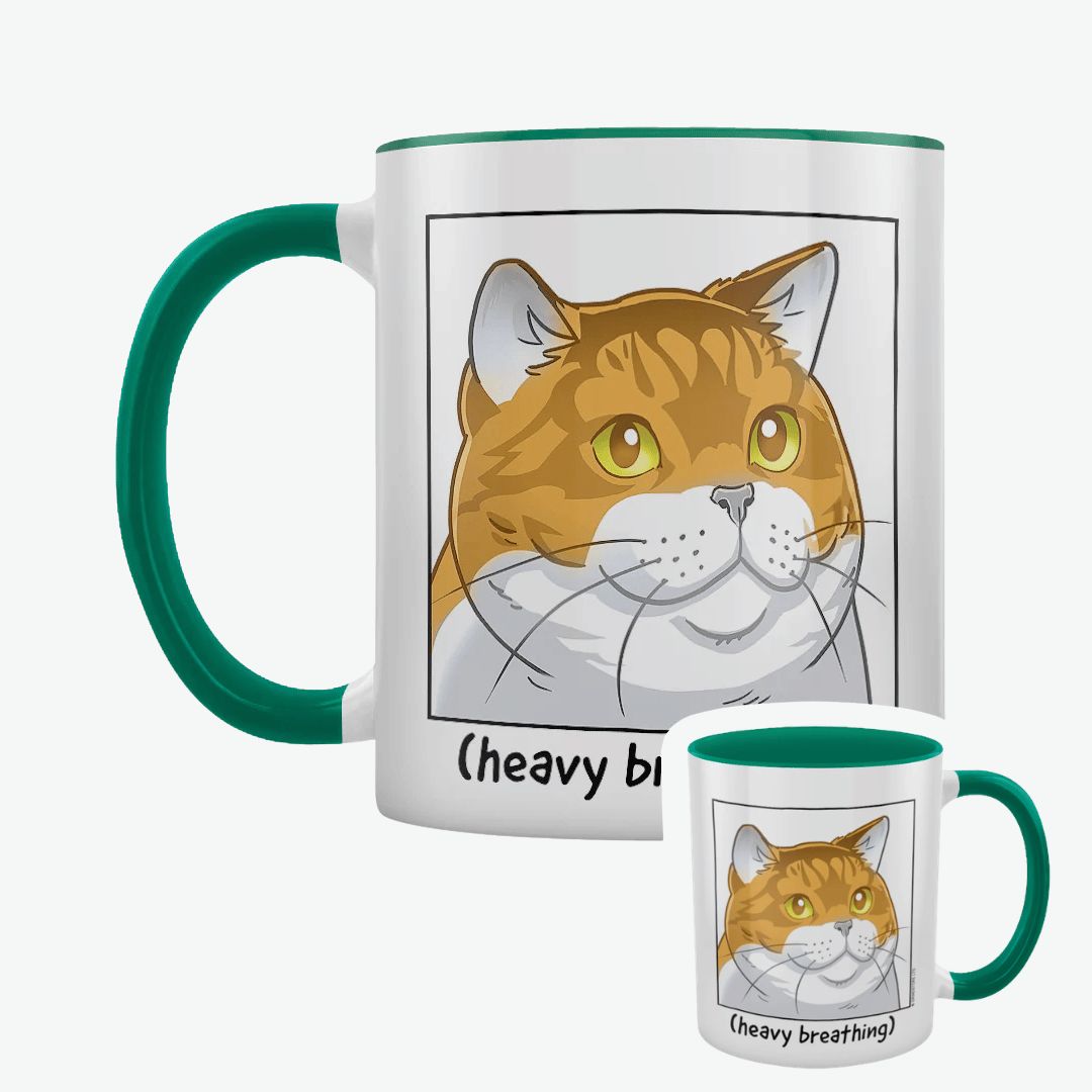 Heavy Breathing Cat Green Inner 2-Tone Mug