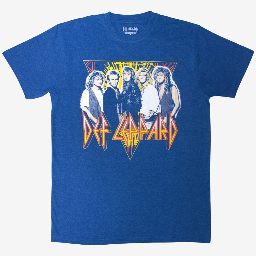 Def Leppard Unisex T-Shirt: Band Photo (Blue), Size: Small