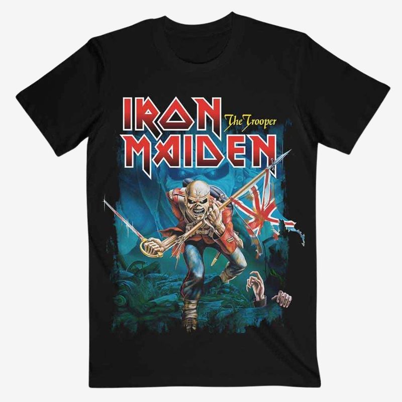 Iron Maiden Unisex T-Shirt: Trooper Eddie Large Eyes (Black)