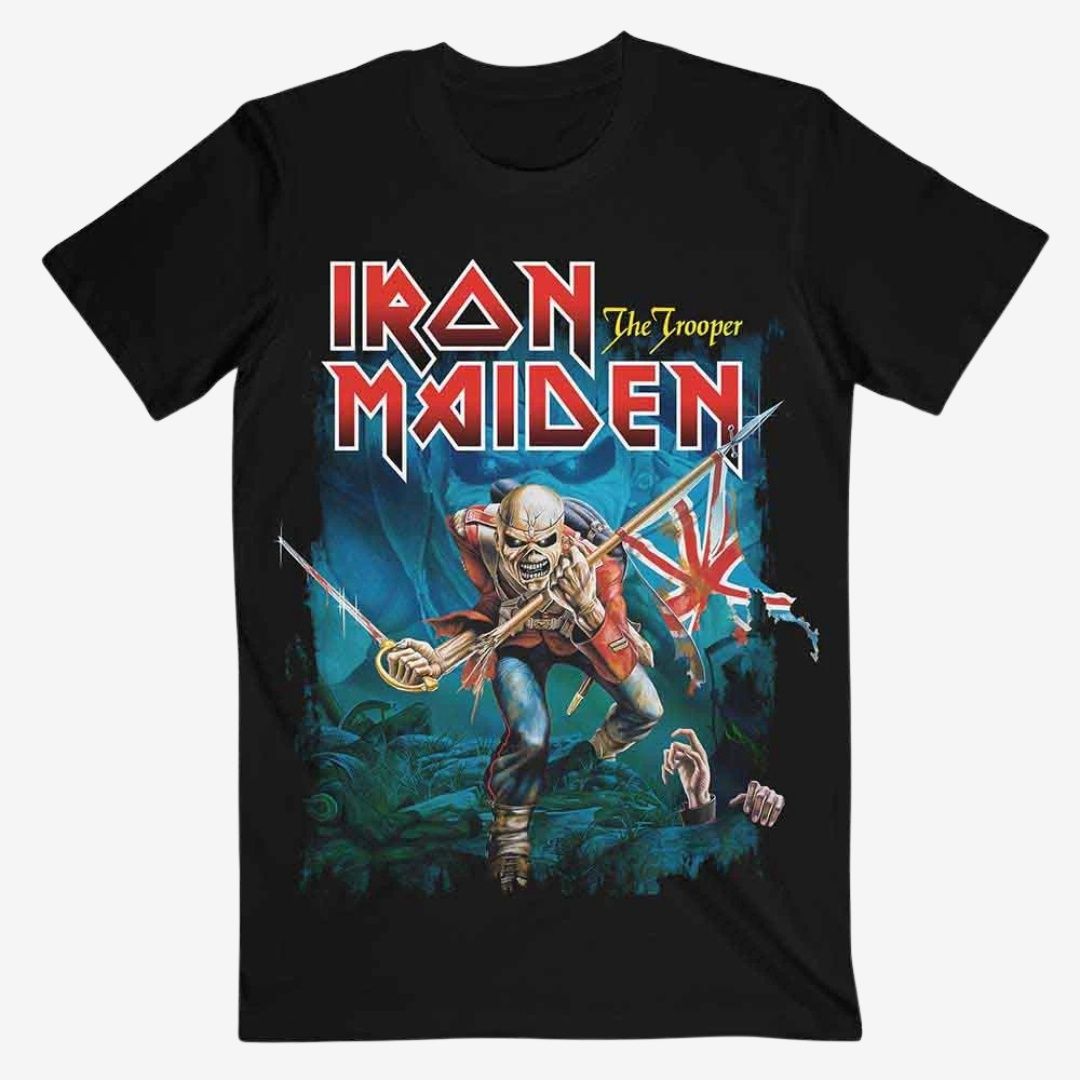 Iron Maiden Unisex T-Shirt: Trooper Eddie Large Eyes (Black), Size: Small