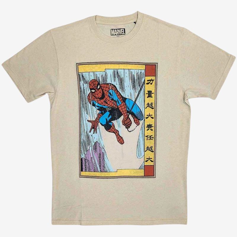 Marvel Comics Unisex T-Shirt: Spiderman Japanese (Sand)
