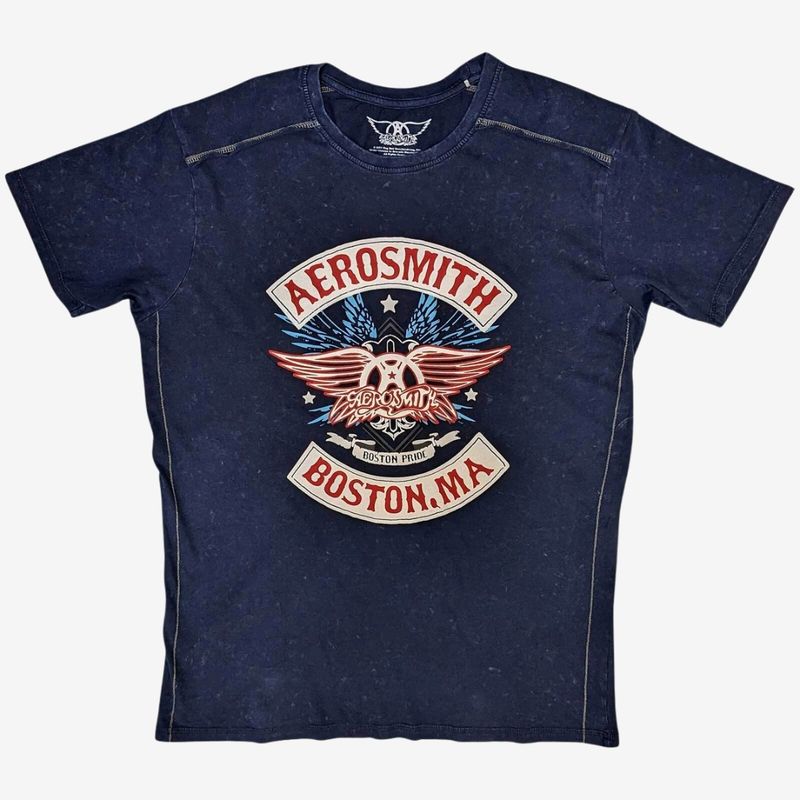 Aerosmith Unisex T-Shirt: Boston Pride (Navy Blue) (Wash Collection)