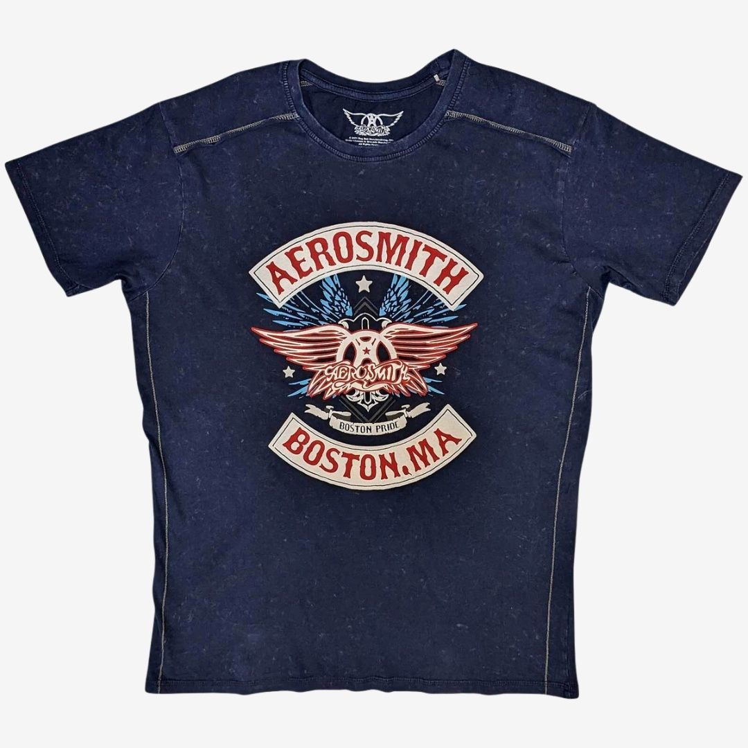Aerosmith Unisex T-Shirt: Boston Pride (Navy Blue) (Wash Collection), Size: Small