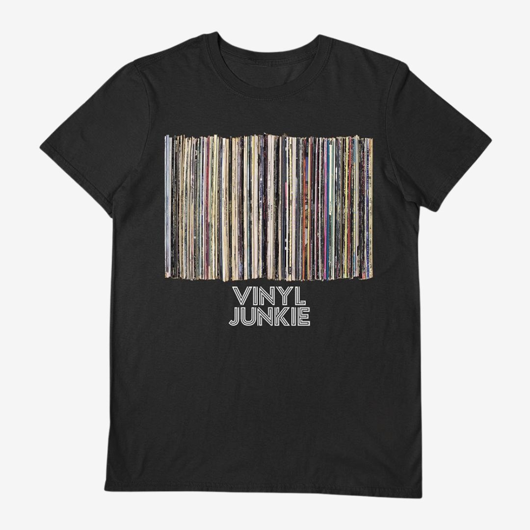 VINYL (JUNKIE) BLACK UNISEX T-SHIRT, Size: Small
