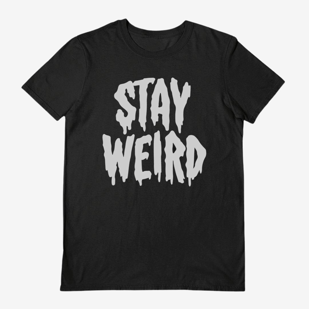 DENIART (STAY WERID) BLACK UNISEX T-SHIRT, Size: Small