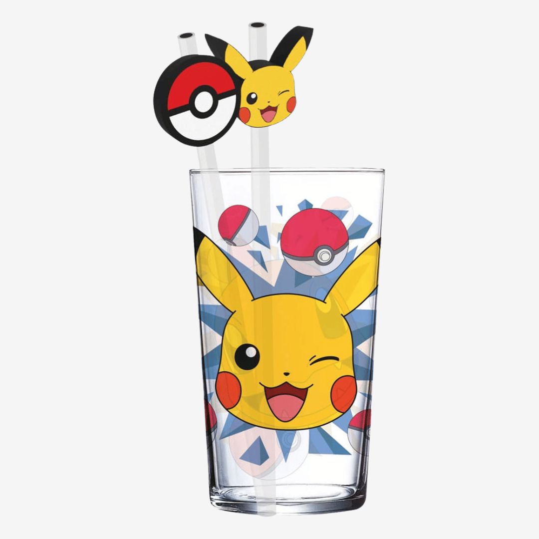 Pokémon Glass Tumbler with Straws Pikachu 485ml