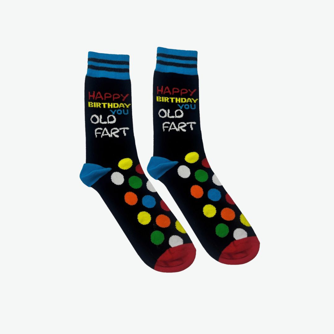 Happy Birthday You Old Fart Socks Size 6-11