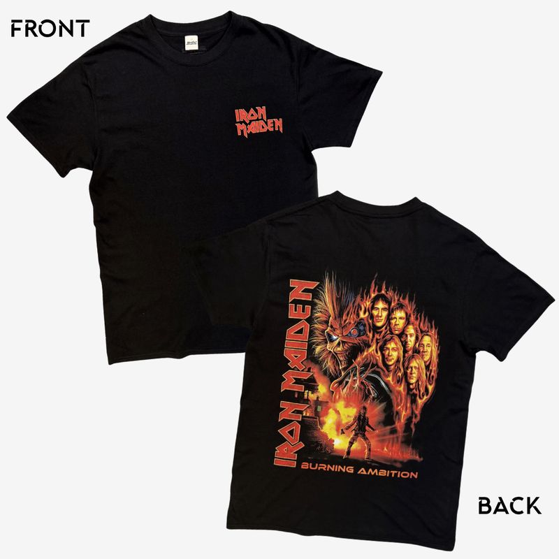 Iron Maiden Unisex T-Shirt: Burning Ambition Pocket Logo (Black) (Back Print)