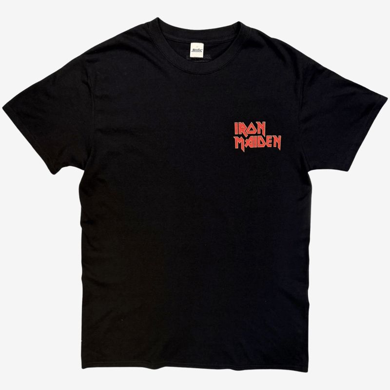 Iron Maiden Unisex T-Shirt: Burning Ambition Pocket Logo (Black) (Back Print)