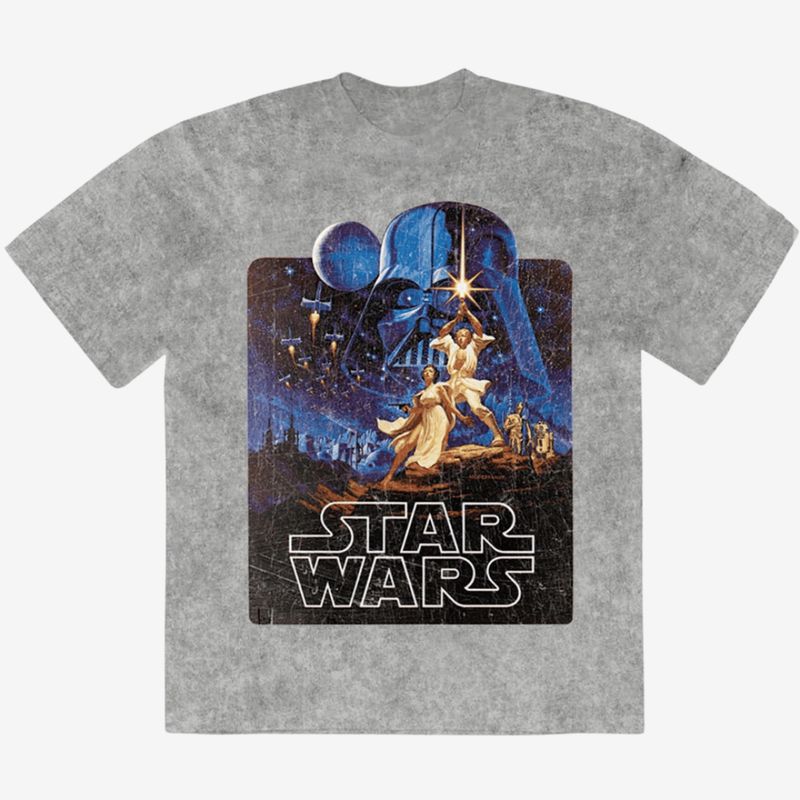 Star Wars Unisex Stone Wash T-Shirt: Luke &amp; Leia Pose (Grey)
