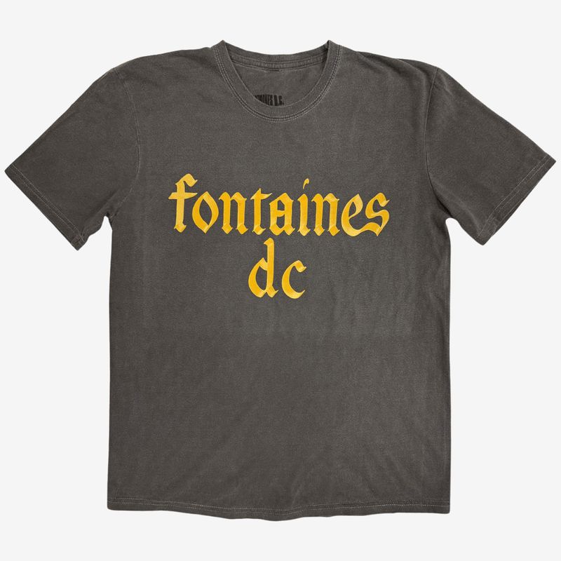 Fontaines D.C. Unisex Stone Wash T-Shirt: Gothic Logo (Charcoal Grey)