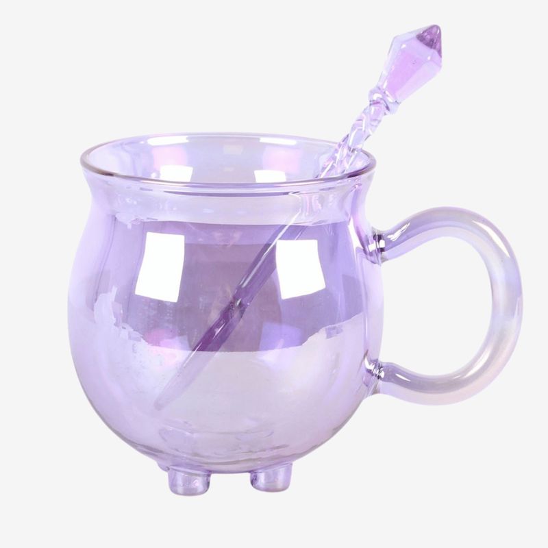 Purple Double Walled Glass Cauldron Mug with Spoon