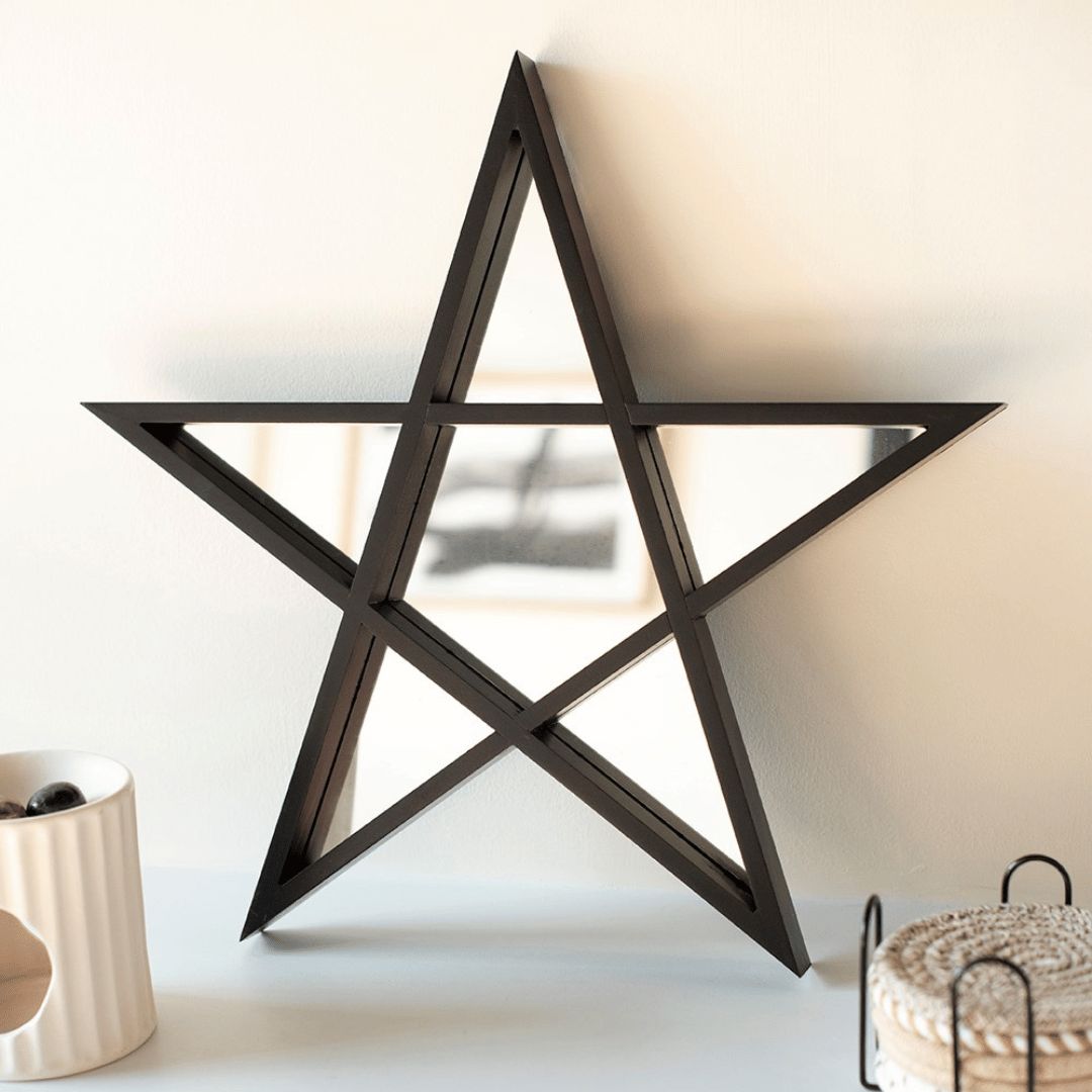 Black Framed Pentagram Mirror Shelf