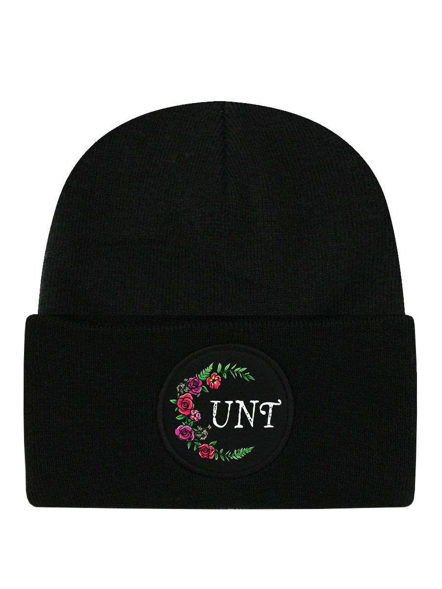 Floral Cunt Black Beanie