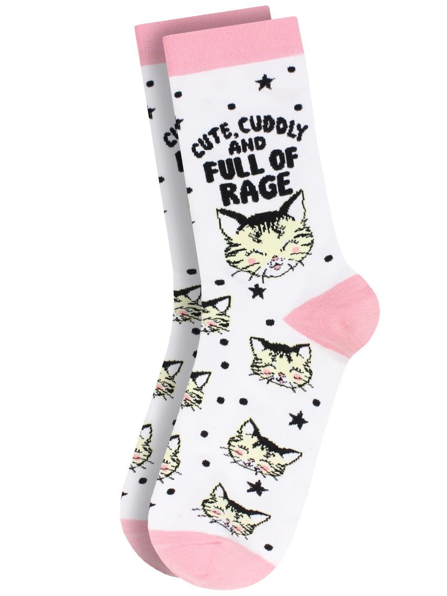 Twisted Soles Kitsch Kitten Cute, Cuddly &amp; Full Of Rage Novelty Adult Socks (1 Pair) UK 3-7