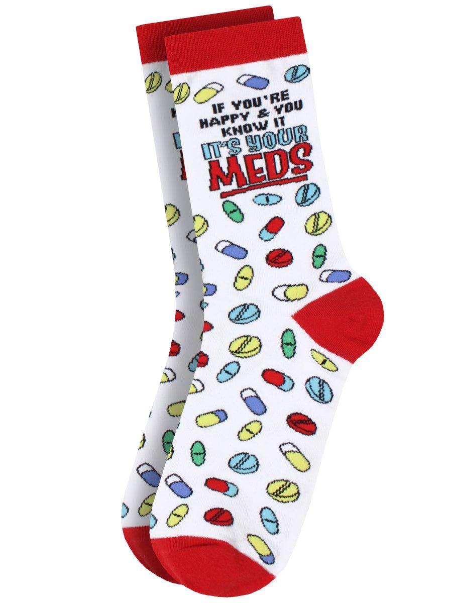 Twisted Soles If You're Happy And You Know It It's Your Meds Novelty Adult Socks (1 Pair) UK 3-7