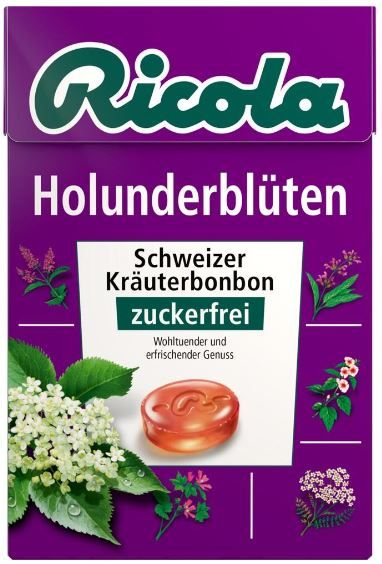 Ricola® Schweizer Kräuterbonbons Box Holunderblüten ohne Zucker - PZN 2258458 Ricola® Schweizer Kräuterbonbons Box Holunderblüten ohne Zucker - PZN 2258458