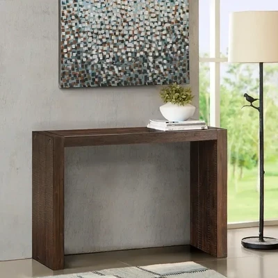 Modern Industrial Minimalist Wood Consol Table, Brown