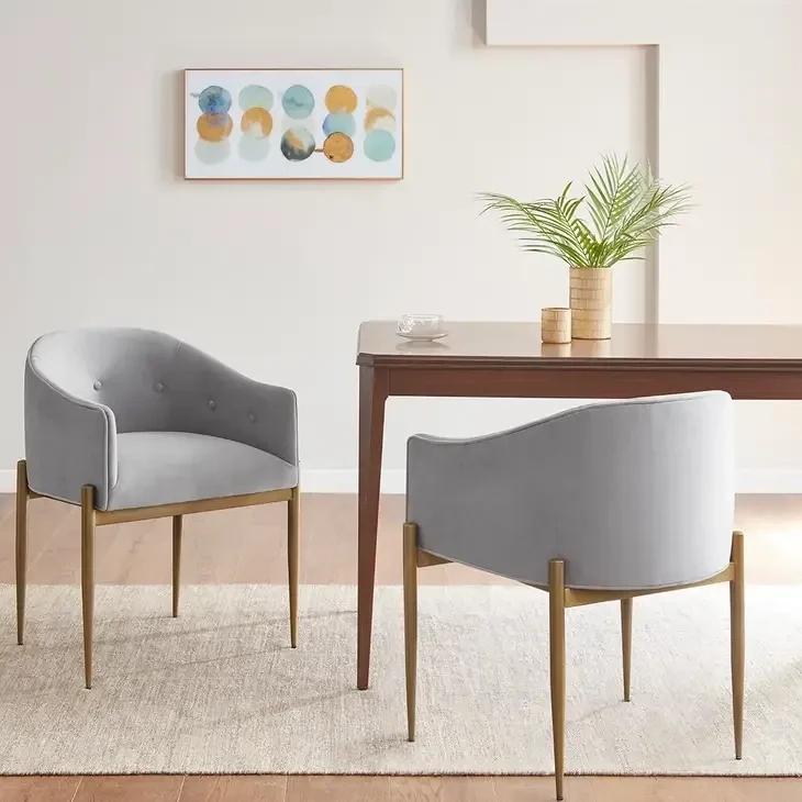 Velvet Low-Back Barrel Style Dining Chair, Grey (Ltl)