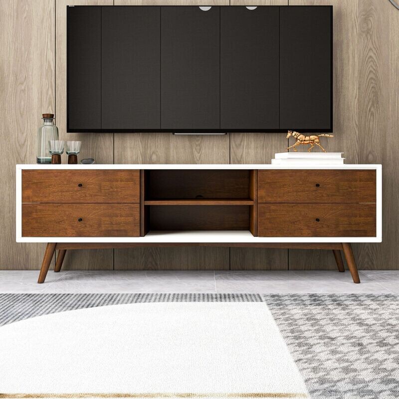 Nori Mid Century Modern Style White TV Stand Nori Mid Century Modern Style White TV Stand