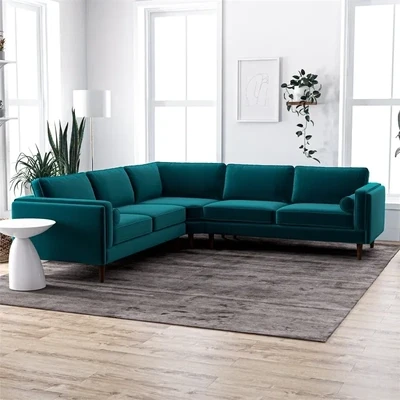 Ashton Teal Velvet Symmetrical Corner Sofa Ashton Teal Velvet Symmetrical Corner Sofa
