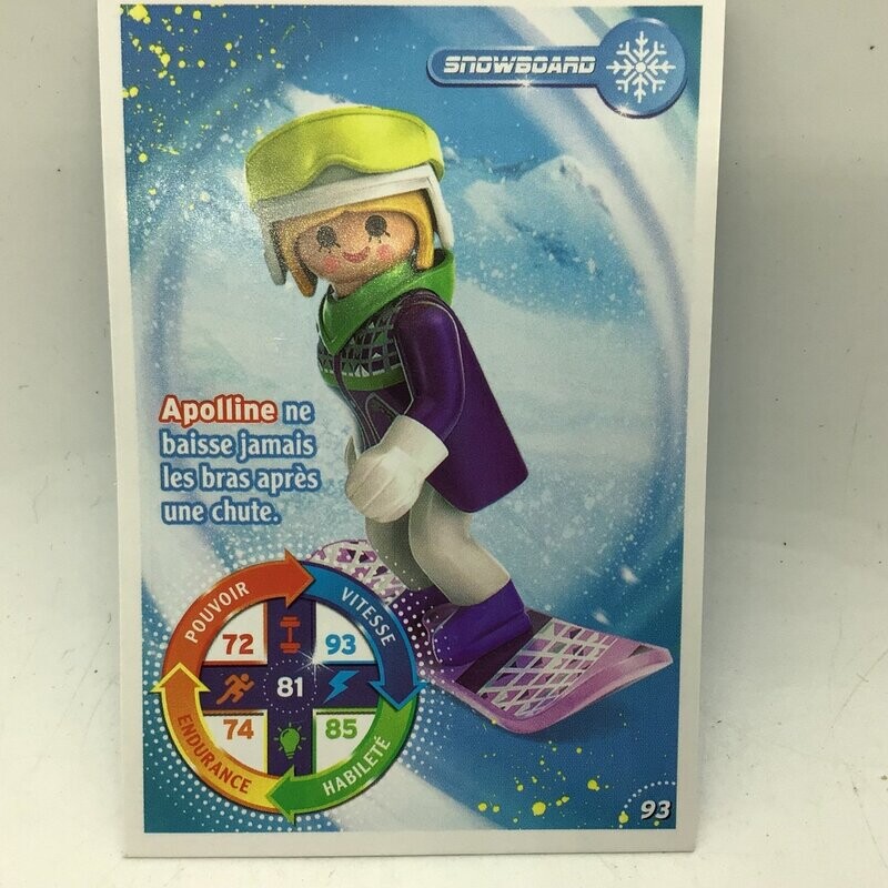 playmobil carte collector 93 snowboard apolline