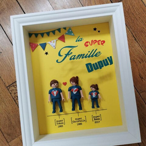 Cadre personnalisé unique  : famille de 3