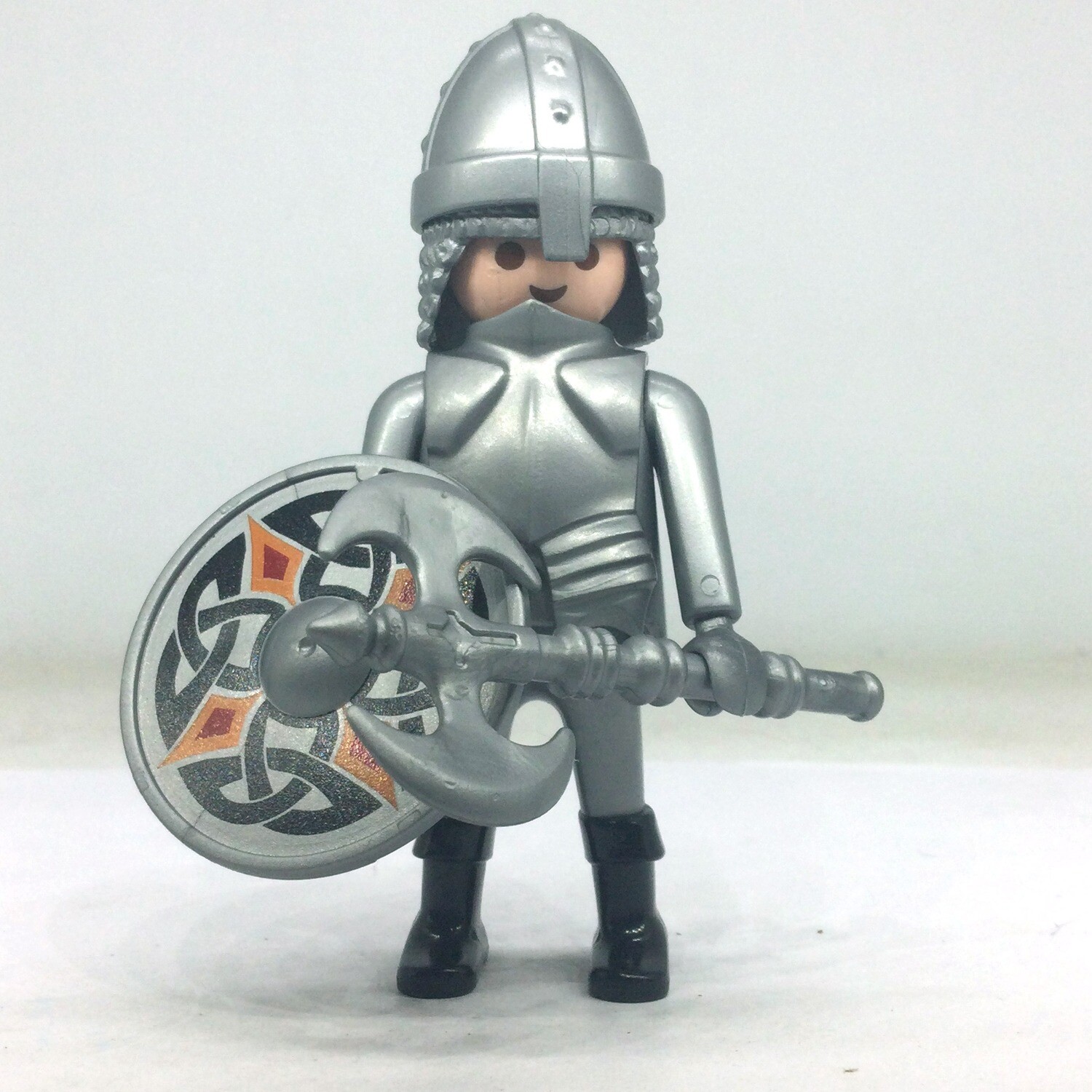 playmobil chevalier gris argent