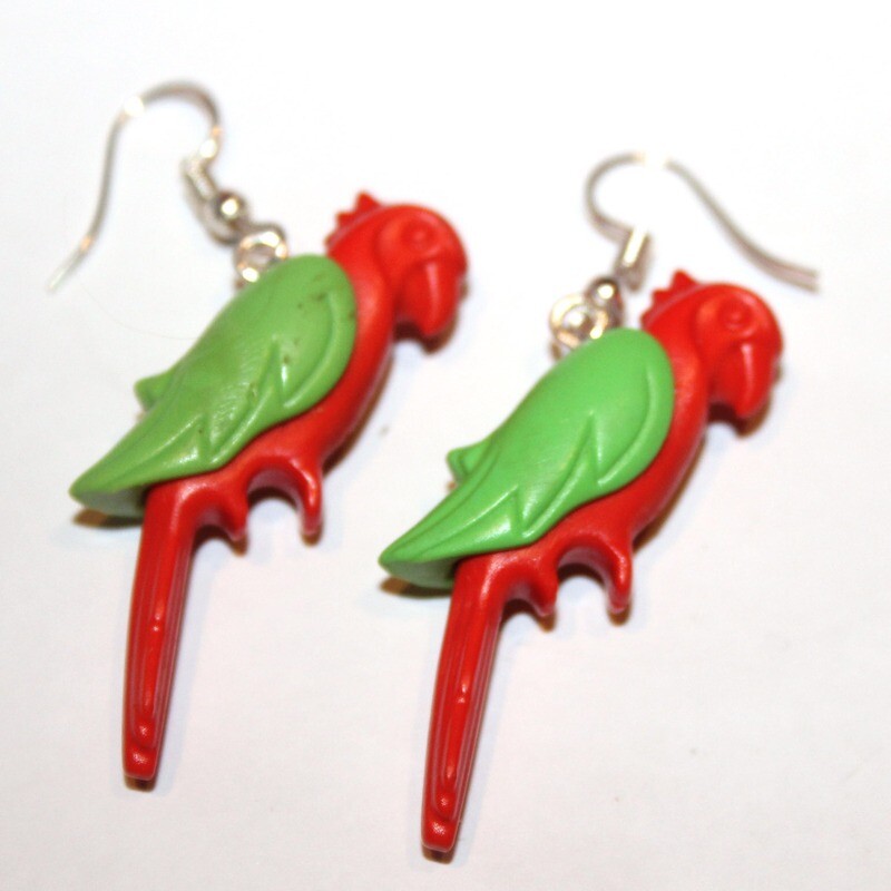 playmobil création boucles d'oreille perroquet rouge vert